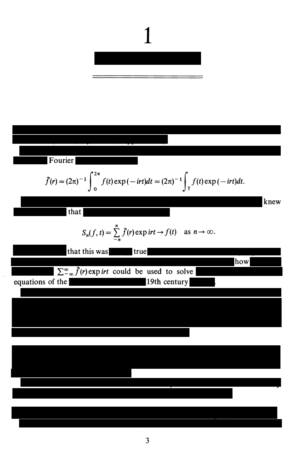 An erasure poem entitled 'Fourier Knew' using the book 'Fourier Analysis' by T. W. Korner